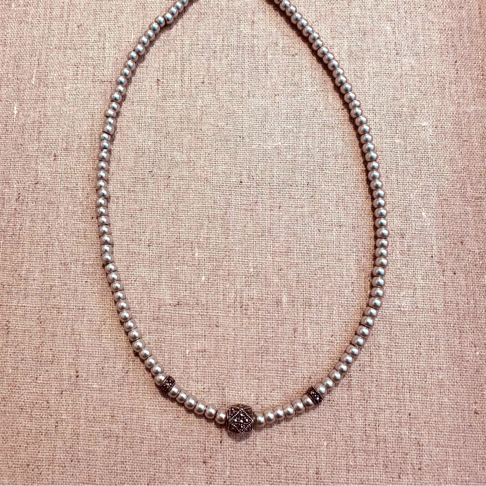 Faux Pearl and Marcasite Necklace - Picture 9 of 10